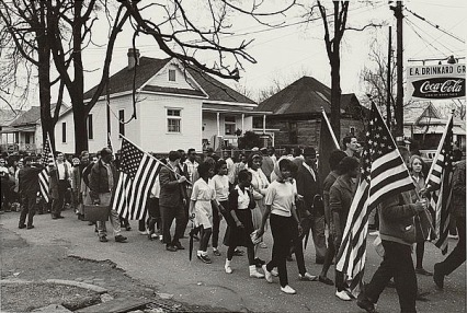 Participants marching in the civil rights march from Selma to Montgomery, Alabama